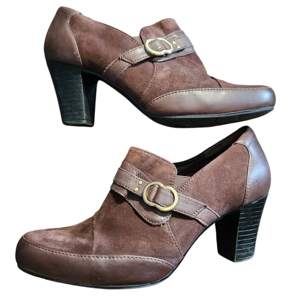 Clarks Sapphire Selene Brown Loafer Ankle Shootie Slip On Pump Size 8.5